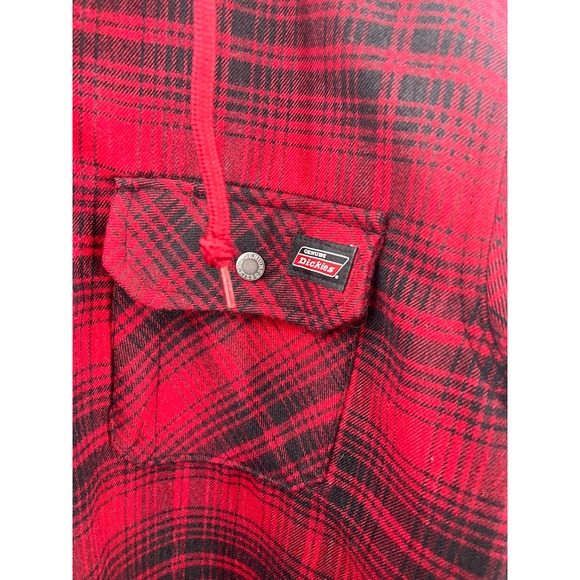 Dickies Flannel Fleece Jacket Red Plaid Hooded Shacket Men's Size M 38/40 - Picture 8 of 8